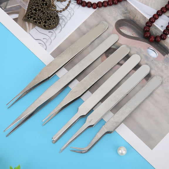 6pcs Stainless Steel Anti Static Tweezers Set Electronics PCB Repair Tool,Bent Tweezers