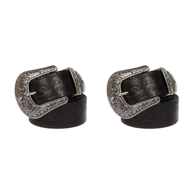Maytalsory Sturdy And Fashionable PU Leather Belt Suitable For Men And Women Long Fashion Embossed Pattern Rivet Belt round flowers black 110cm 2Set