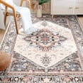 thumbnail image 3 of 5'x7' Area Rugs, Machine Washable Non Slip Area Rug for Living Room, Soft Low Pile Vintage Print Pattern Indoor Bedroom Thin Carpet, Khaki, 3 of 5
