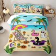 thumbnail image 2 of Feelyou Cartoon Skeleton Twin Quilt Set, Summer Beach Flamingo Twin Coverlet Set, Blue Yellow, 2pcs, 1 Comforter and 1 Pillowcase, 2 of 7
