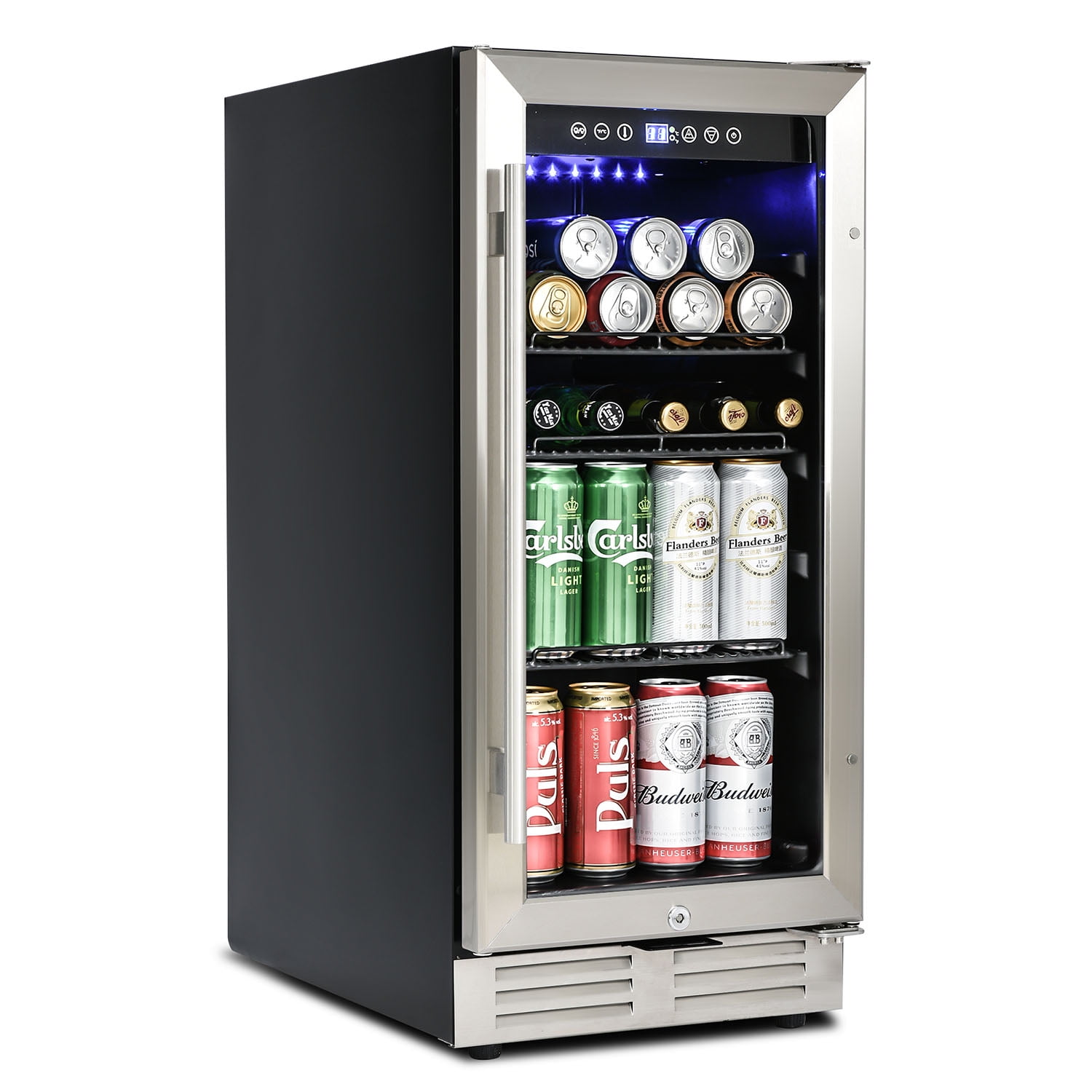 Spaco Built-in and Freestanding 15" Mini Beverage Refrigerator/Wine Cabinet, 120 Cans, Adjustable Shelves, Black and Silver Spaco Built-in and Freestanding 15" Mini Beverage Refrigerator/Wine Cabinet, 120 Cans, Adjustable Shelves, Black and Silver