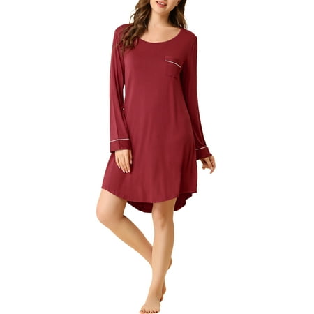 

Allegra K Women s Pajama Round Neck Long Sleeve Sleepwear Soft Female Lounge Dress