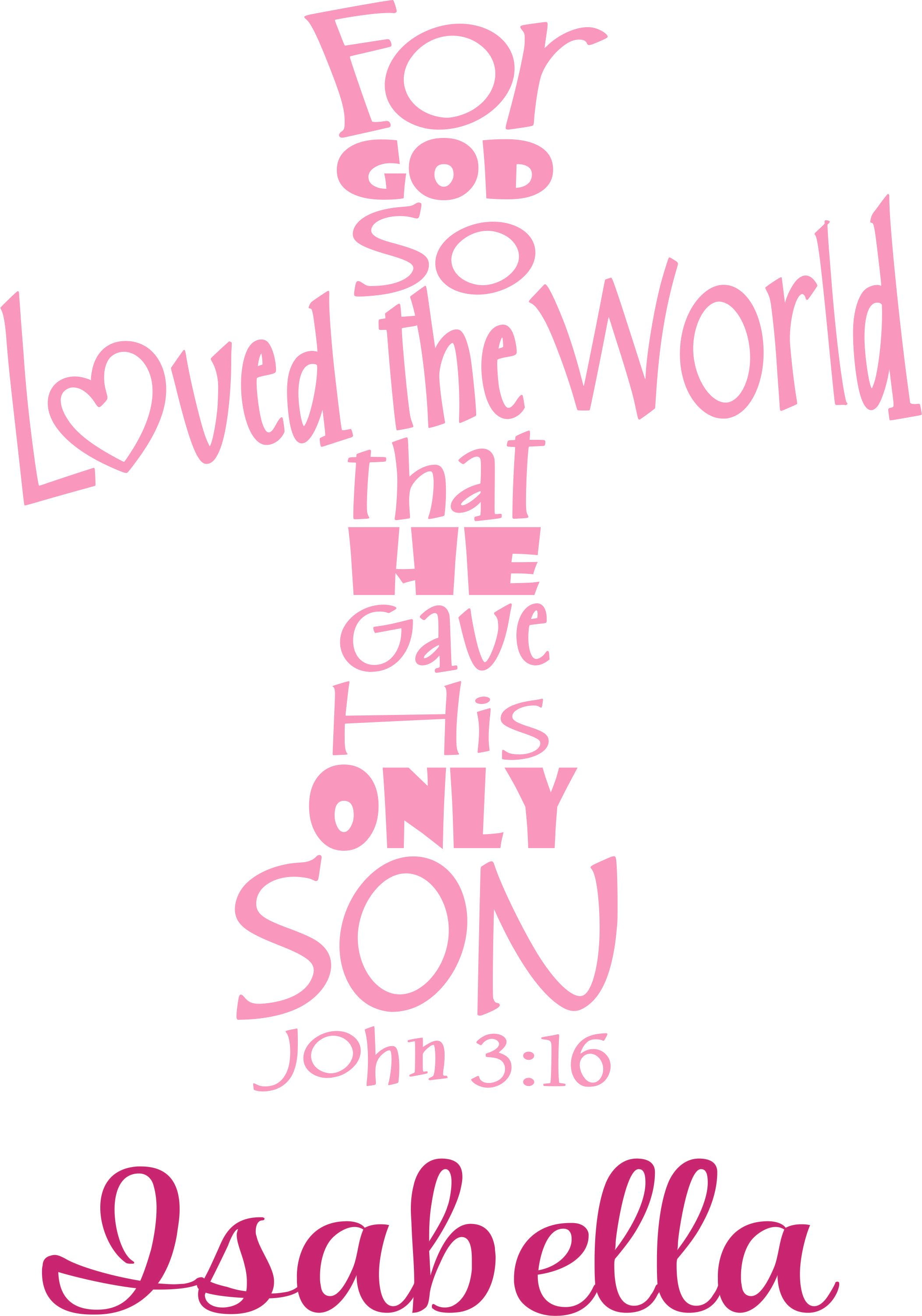 Bible Verse John 3:16 Religious Quotes Customized Wall Decal - Custom Vinyl  Wall Art - Personalized Name - Baby Girls Boys Kids Bedroom Wall Decal Room  Decor Wall Stickers Decoration Size (30x15 inch) 