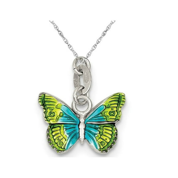 Colorful Enameled Butterfly Charm Pendant Necklace in Sterling Silver