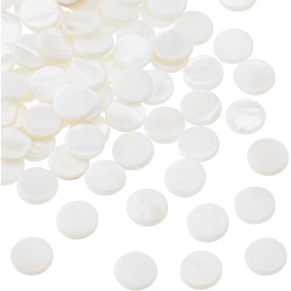 120pcs Flat Round Shell Bead 10mm Freshwater Round Coin Seashells Beads Natural Flat Mother of Pearl Beads with Elastic Thread for Jewelry Necklace Bracelets Earrings Making DIY Crafts