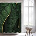 thumbnail image 5 of Tropical Palm Leaf Shower Curtain Dark Green Golden Banana Leaves Bathroom Tropical Jungle Palm Tree Hawaiian Bathroom Decor Set with12 Hooks 72x72 inches (A), 5 of 6