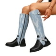 thumbnail image 4 of Xfvqtps Knee High Boots for Women Faux Denim Side Zipper Buckle Strap Block Low Heel Tall Boots, 4 of 9
