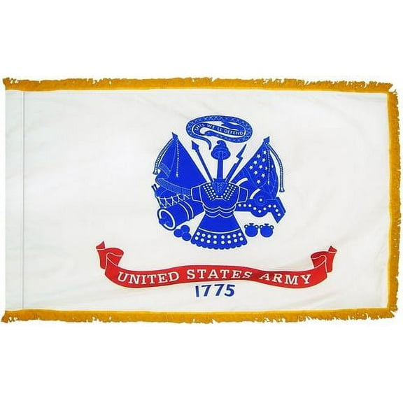 3x5' DURAWAVEZ ARMY NYLON INDOOR FLAG FINISHED WITH POLE SLEEVE AND GOLD FRINGE