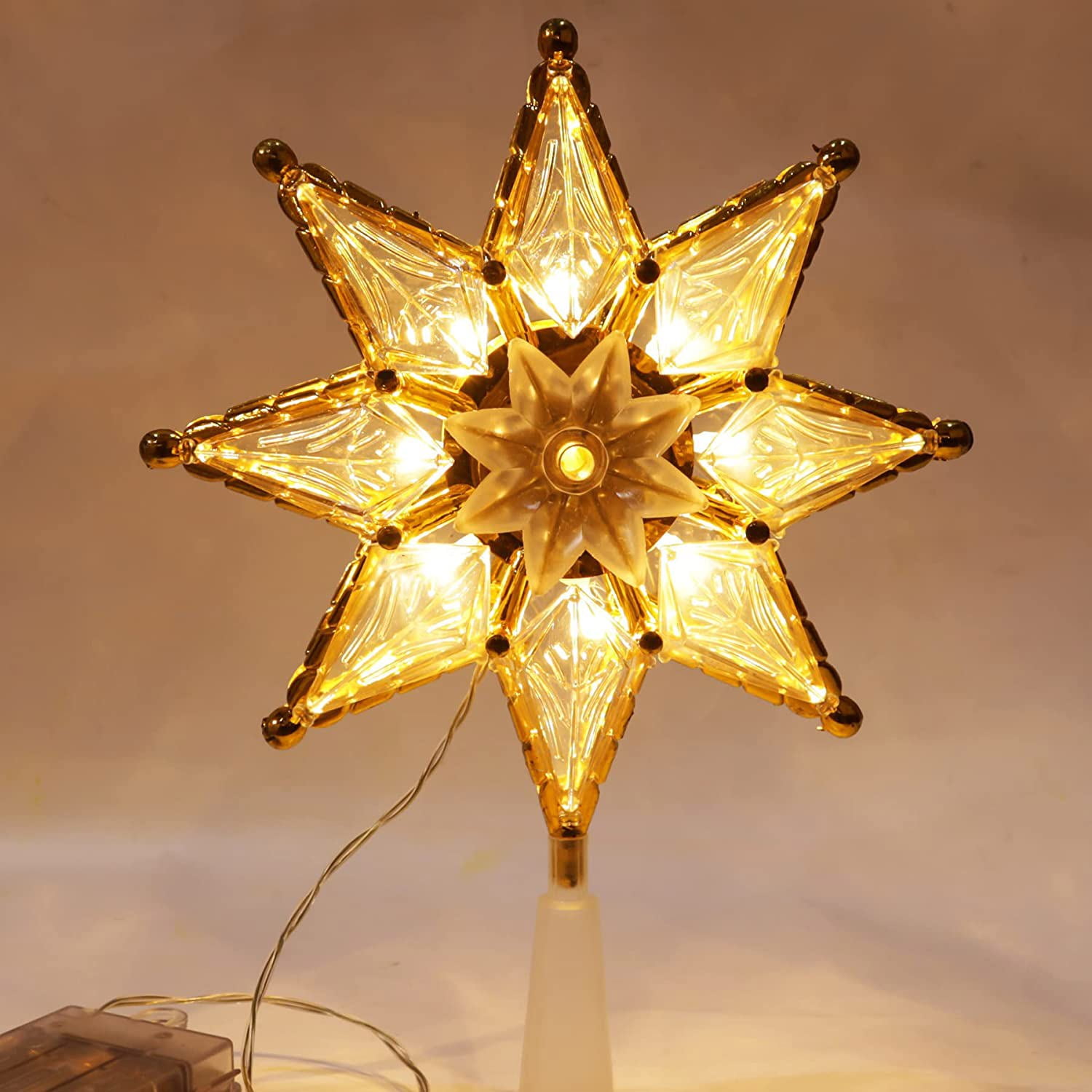 Christmas Tree Star Topper Lighted,8Point Star Tree Topper with Warm