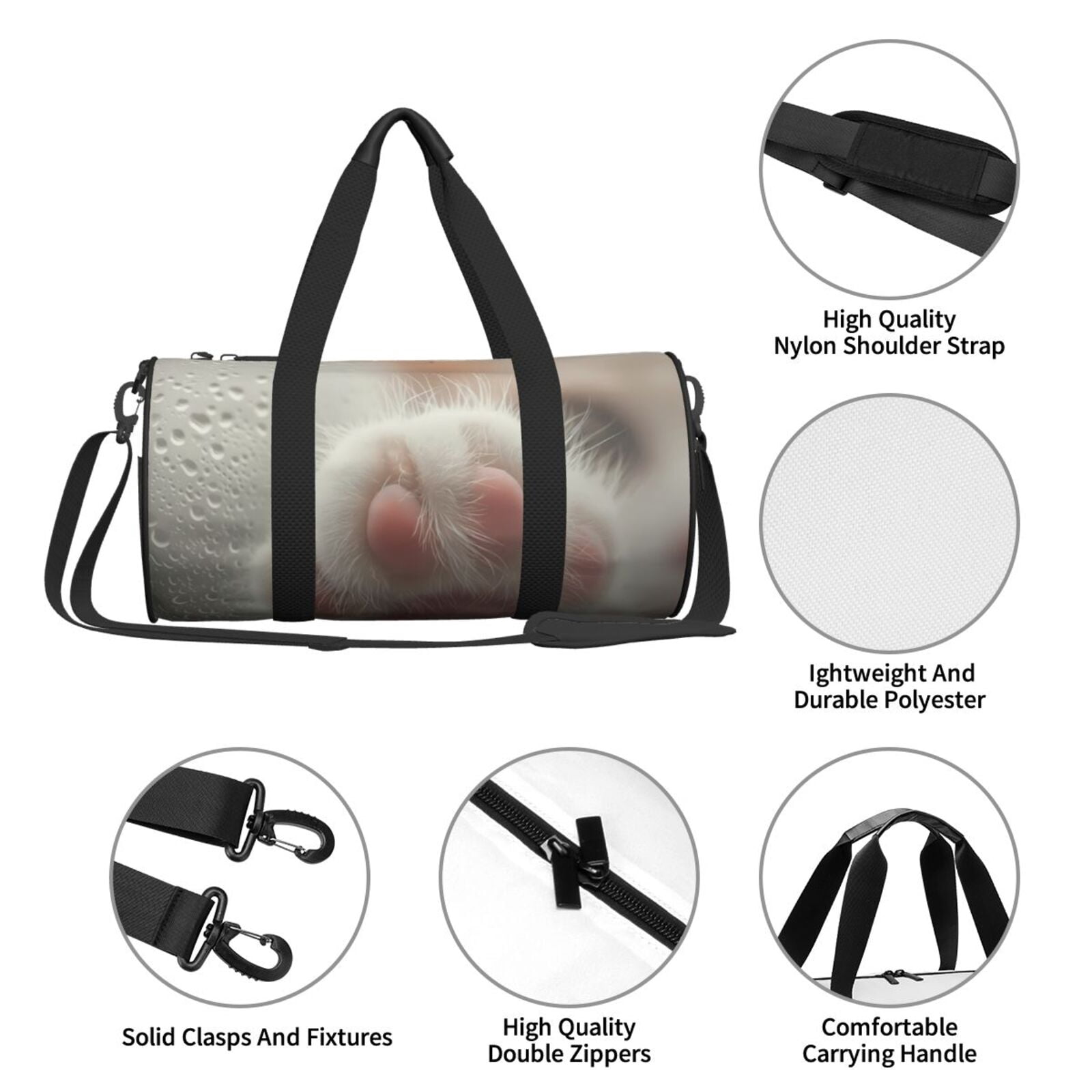Vsdgher Raindrop Kitten Paw 45L Foldable Duffel Bag, Sports Gym Bag,Overnight Bag, Portable Weekender Bag for Airplanes