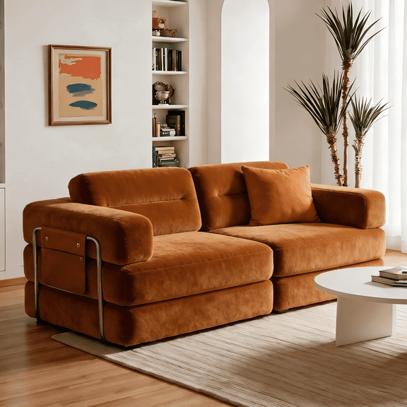 Pinmoco 81.5" Convertible Sofa Bed, Modular Sectional Sleeper Sofa,Orange