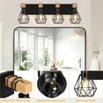 thumbnail image 3 of 4-Light Farmhouse Bathroom Light Fixtures with Black Metal Cage Lampshade Rustic Wood Vanity Light over Mirror for Living Room, Bedroom, Hallway, 3 of 7
