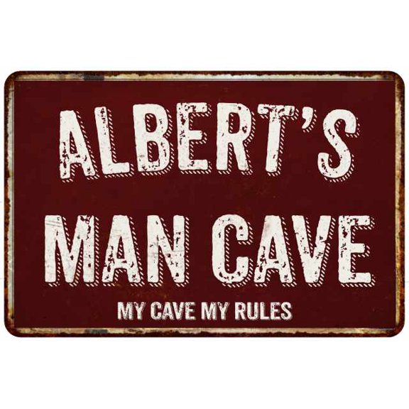 ALBERT'S Man Cave Red Grunge Sign Metal 8x12 Decor 108120003239