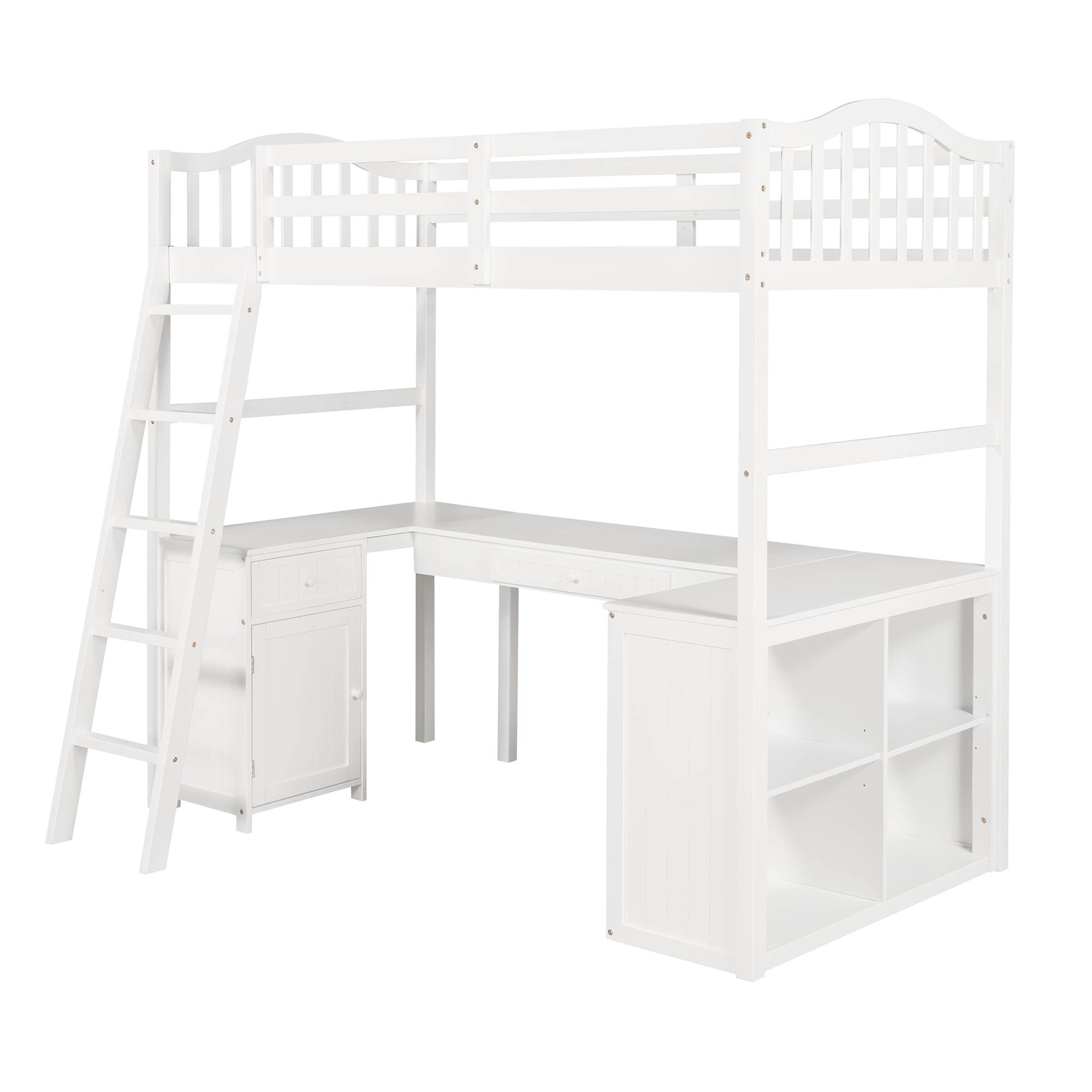 Wood Loft Bed Twin With Desk For Kids Wood Beds Frame With 2 Drawers 1 Cabinet 4 Shelves And Ladder For Family Kids Teens No Box Spring Needed White Walmart Com Wood Loft Bed Twin With Desk For Kids Wood Beds Frame With 2 Drawers 1 Cabinet 4 Shelves And Ladder For Family Kids Teens No Box Spring Needed White Walmart Com