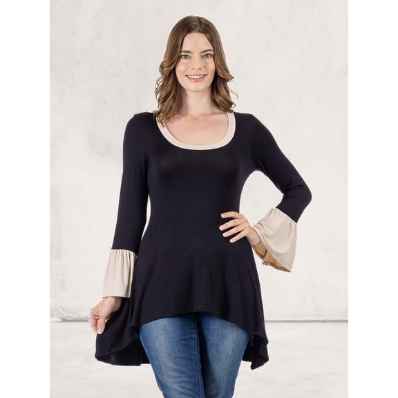 Womens Bell Sleeve High-Low Tunic Top