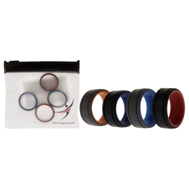 Juego de anillos de boda de silicona de 2 capas con líneas - Gris-Negro de ROQ para hombre - Anillo de 4 x 7 mm