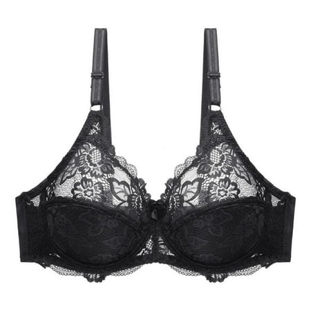 

Clearance! Women Hot Sexy Wire Free Padded Up Embroidery Lace Bra Brassiere Bra Push Up Bras Women Underwear plus size bralette Black 46C