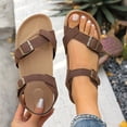 thumbnail image 6 of Pandaie Women's Thong Slide Sandals Cork Footbed Open Toe Summer Flip Flops Comfortable Slip on Slides Sandal with Ankle Buckles Strap Brown 6.5, 6 of 9
