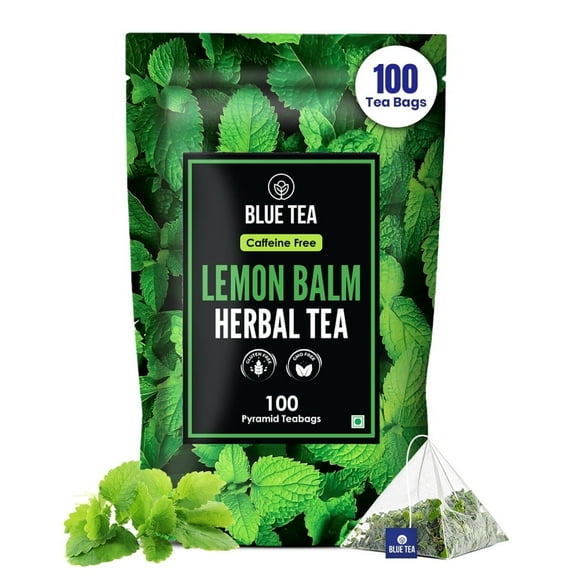 BLUE TEA - Lemon Balm Tea - 100 Count - Plant Based Tea Bag | Leaf Based - Caffeine Free | Ziplock Pouch