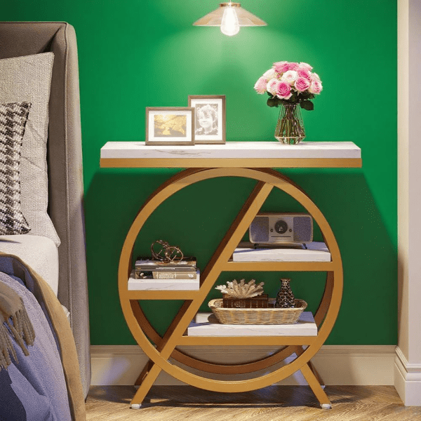 3-Tier Industrial End Table, Slim Side Table with Open Storage, Wood & Metal Frame for Living Room/Bedroom/Office