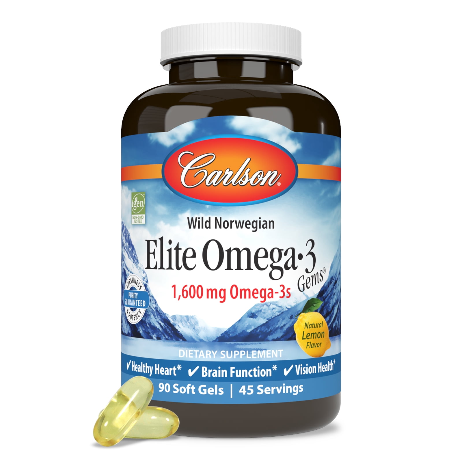 Carlson Wild Caught Elite Omega-3 1600mg Lemon Flavor- 90 Softgels