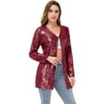thumbnail image 3 of Women's Open Front Sequin Coat Las Vegas Blazer Party Club Cocktail Jacket Outerwear, 3 of 5