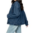 thumbnail image 6 of Edvintorg Denim Jacket for Women Fall Winter Fashion Loose Casual Jean Jackets with Pocket Button Down Women's Clothes Light Blue XL, 6 of 8