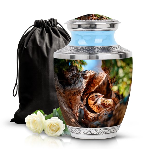 SABURIAL Sparrow Urn - Large Decorative Urns - 10 Inch - Large With Velvet Bag - Funeral Urn For Mom & Dad - Cremation Urns Human Ashes - Memorial Ashes