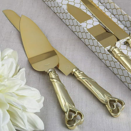Gold Double Heart Wedding Cake Serving Set, Fashioncraft By Fashioncraft