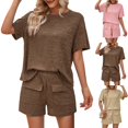 thumbnail image 2 of Cuhas.CA Ensemble Deux Pièces pour Femmes, Haut à Manches Courtes et Short, Col Rond, Décontracté et Ample, S, 2 of 4