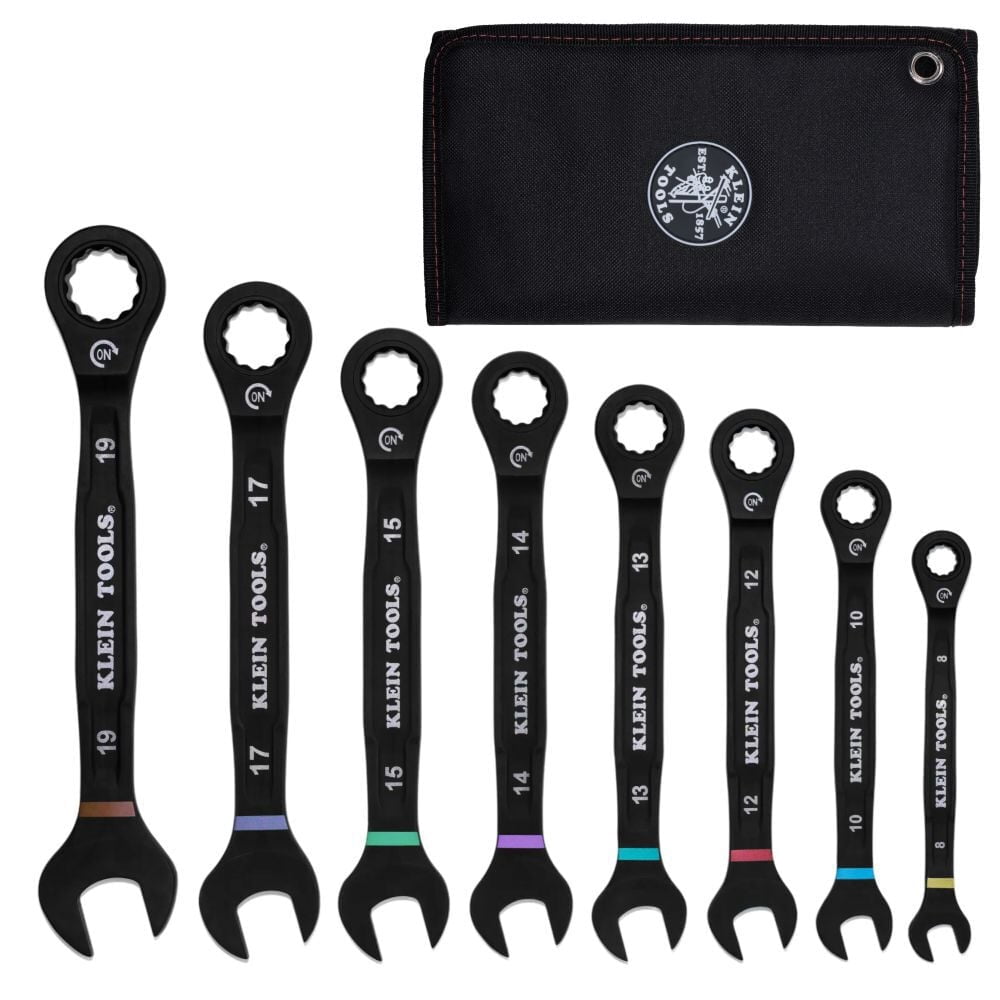 Klein Tools Ratcheting Combination Wrench Set Metric 8 Pieces