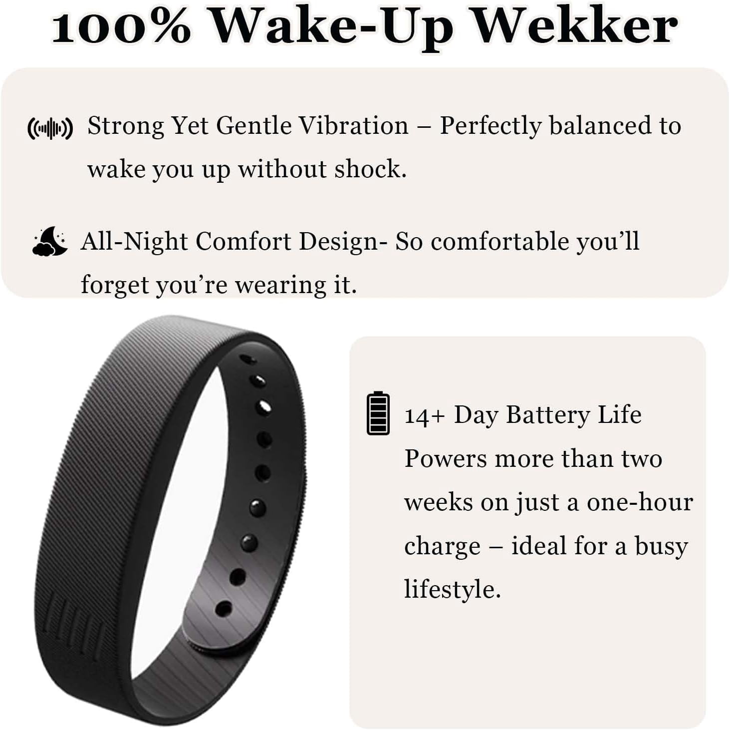 Rise Alarm Band, Alarm Clock Watch, Silent Vibration Wake-Up Wristband for Deep Sleepers, Snooze-Free Smart Watch for Men and Women (Black)