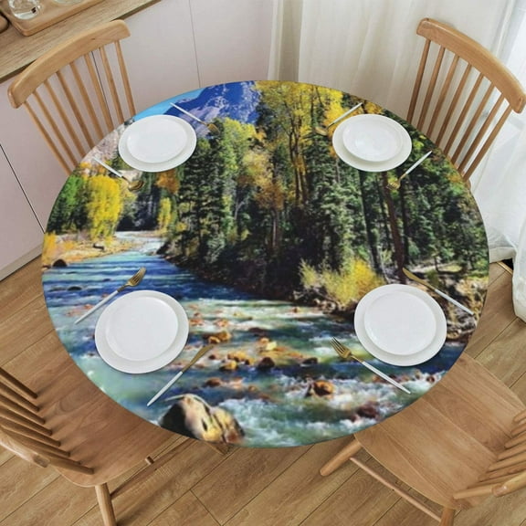 Round Fitted Tablecloth with Elastic Mountains of Colorado Round Outdoor Tablecloths Fitted Table Covers for Round Tables Waterproof Reusable Vinyl Table Cloth for Indoor and Outdoor 44"-48"