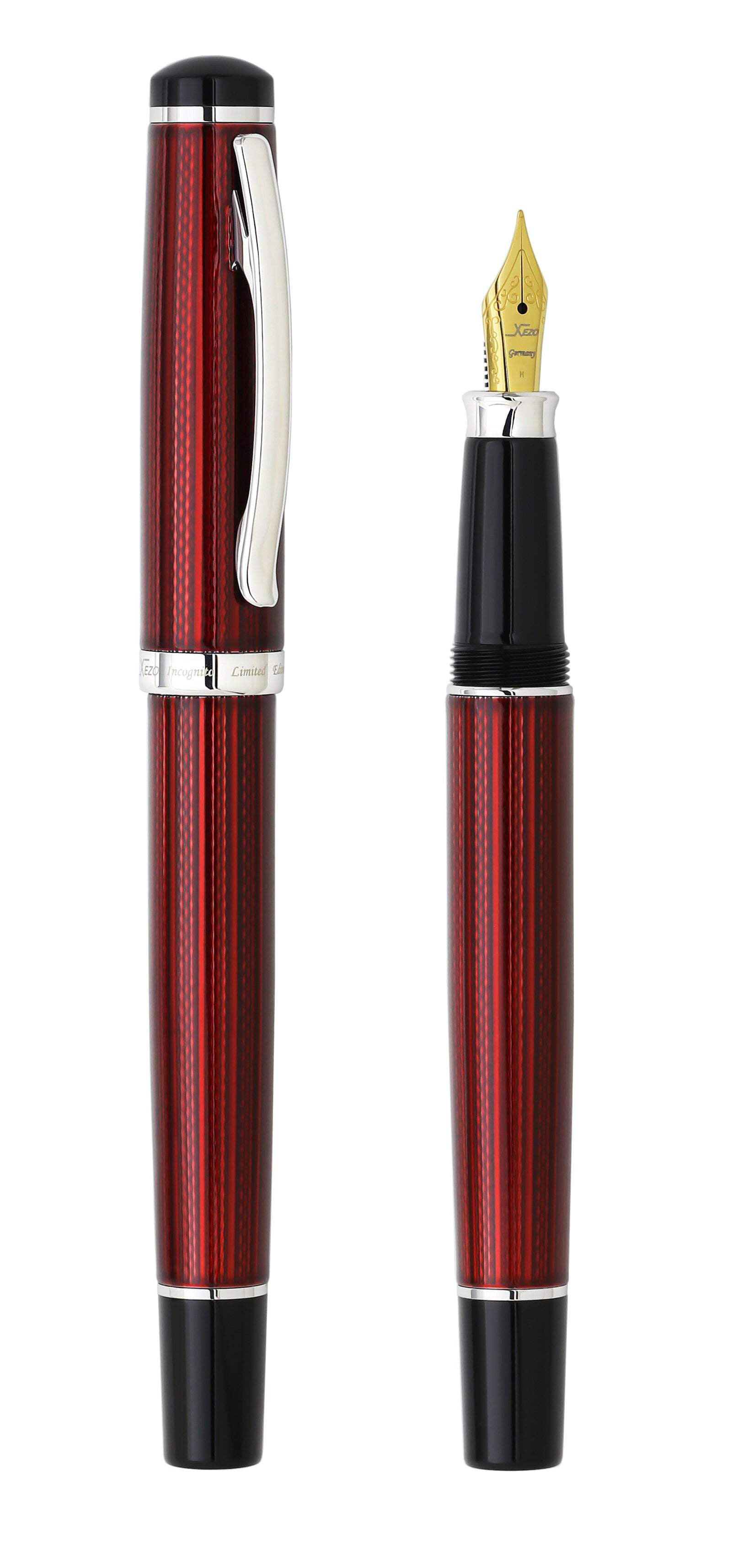 Xezo Xezo Incognito™ Diamond-Cut Lacquered Brass Fountain Pen (Medium Nib) - Burgundy Red