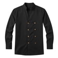 thumbnail image 4 of hoksml Men's Mandarin Collar Double Breasted Long Sleeve Linen Blend Shirt Breathable Loose Fit Casual Beach Button Down Shirt, 4 of 8