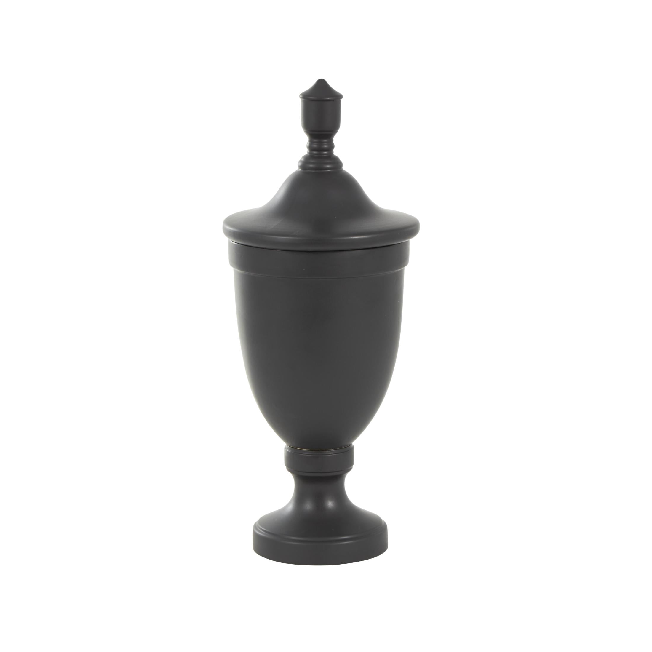 DecMode 11" x 28" Black Ceramic Fluted Urn Shaped Decorative Jars with Lid, 1-Piece