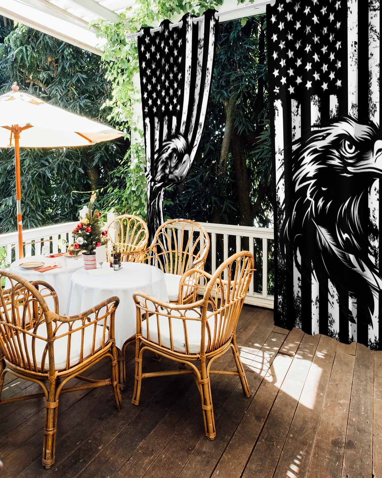 American Flag Outdoor Curtains for Patio, Black US Flag Eagle Privacy Drapes Grommet Waterproof Outside Curtains for Porch/Cabana/Balcony 54"x 108", 1 Panel