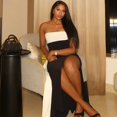 thumbnail image 6 of Women's Black & White Slash Neck Strapless Sleeveless Split Dress, Ribbons Decoration, Hips Wrapped, 6 of 22