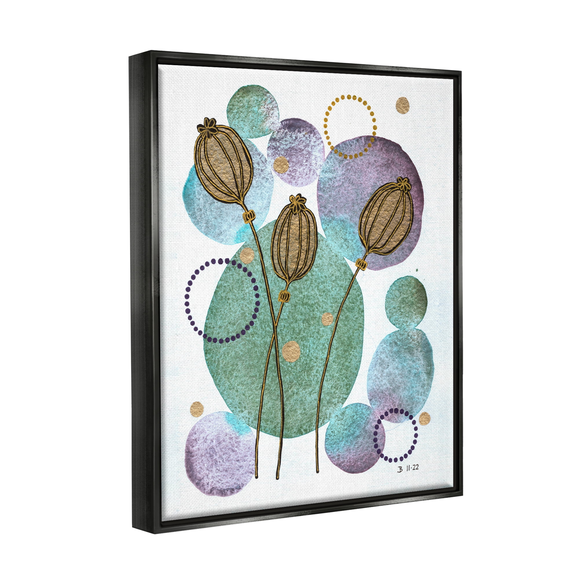 Stupell Industries Modern Geometric Botanicals Botanical & Floral Painting Black Floater Framed Art Print Wall Art, 17 x 21