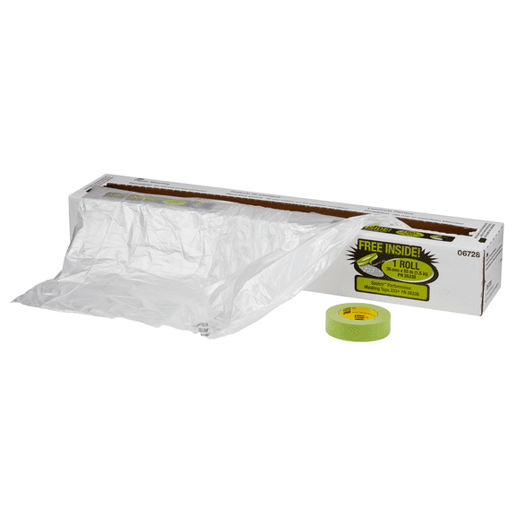 3M Premium Plastic Sheeting with 233 Masking Tape (36 mm), 06728, 16 ft x 400 ft