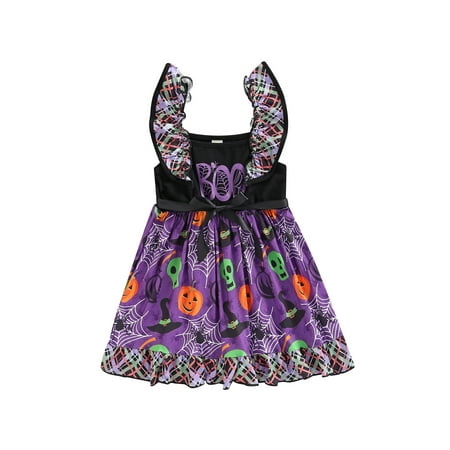 

Diconna Kids Toddler Girl Halloween Dress Pumpkin Spider Ruffle Sleeveless Tulle Dress Outfits Princess Party Sundress Purple 7-8 Years