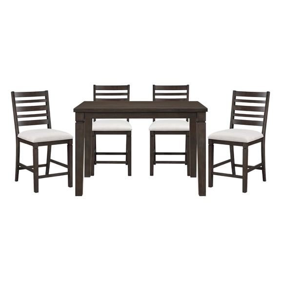 Dark Espresso Finish Counter Height Dining Set 5pc Table with Leaf and Upholstered Chairs Wooden Furniture