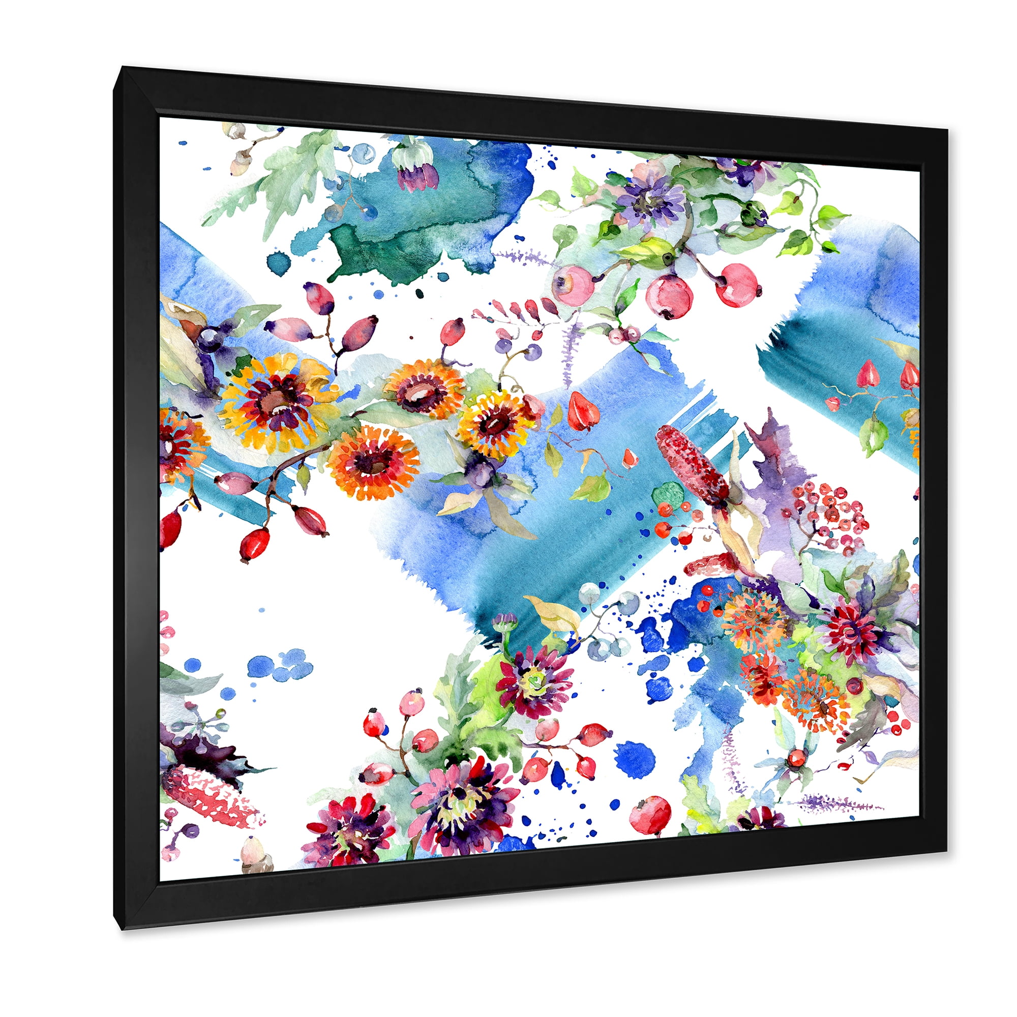Wildflowers and Vibrant Wild Spring Leaves IX 30 in x 30 in Framed Painting Canvas Art Print, by Designart