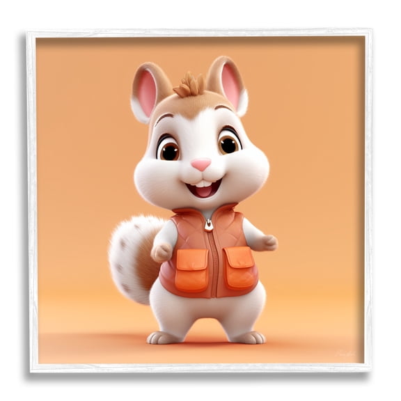 Stupell Industries Orange Chipmunk Cartoon Animals & Insects Painting White Framed Art Print Wall Art, 17 x 17