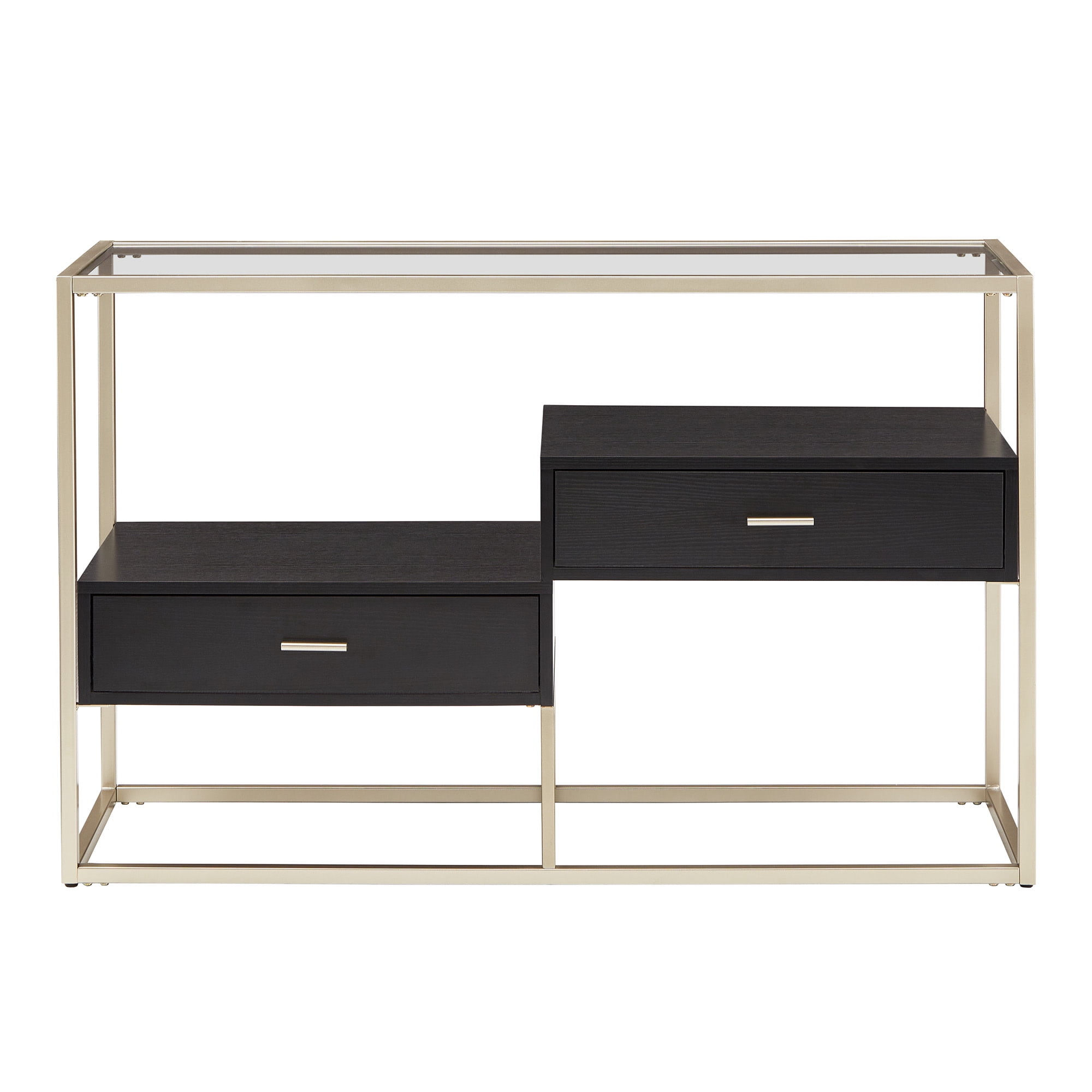 Weston Home Cava Metal and Wood Rectangular Console Table with Storage, Champagne Silver Finish