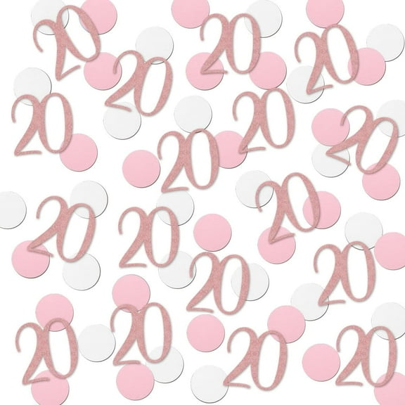 Rose Gold 20 Confetti, 20th Glitter Birthday Number Confetti, 120Pcs Anniversary Party Table Decoration Supplies
