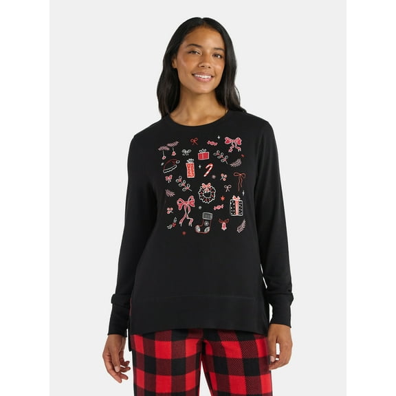 Women's Christmas Holiday Spread Crewneck Hacci Top from Holiday Time, Sizes S-XXXL