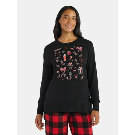 Joyspun Women’s Stretch Satin Notch Long Sleeve Top and Pants Pajama Set, 2-Piece, Sizes XS-3X