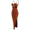 thumbnail image 2 of ZAFUL for Women Prom Dress or Cocktail Dress Evening Part Dress Ribbed Cut Out Slit Slinky Cami Dress Coffee L, 2 of 5