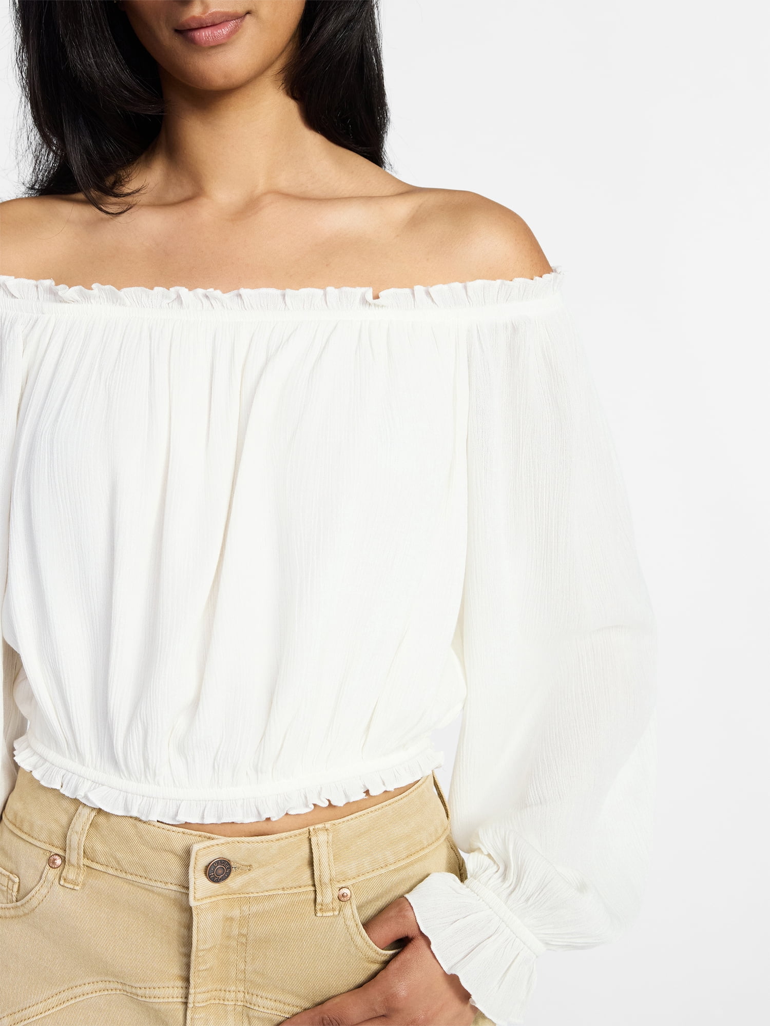 Madden NYC Women's Peasant Top with Long Sleeves, Sizes XXS-XXL